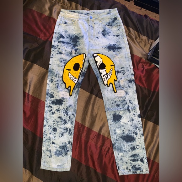 Dark and light blue jeans